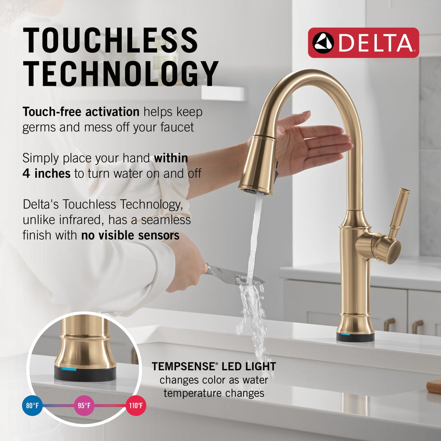 Delta Faucet Renaldi Touchless Kitchen Faucet with Touch Technology, Gold Kitchen Sink Faucet, Delta ProClean Kitchen Faucet, Pull Down Kitchen Faucet, Lumicoat Champagne Bronze 9184TL-CZ-PR-DST