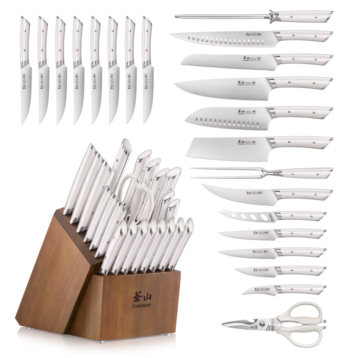 Cangshan HELENA Series German Steel Forged Knife Block Set (23-Piece, White)