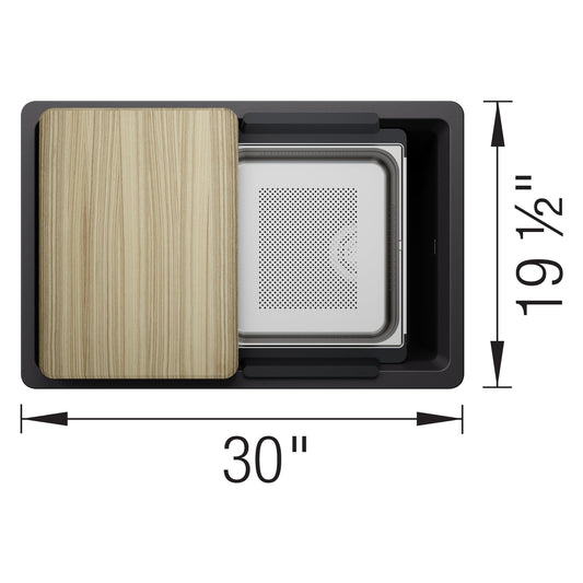 BLANCO 443303 Inteos SILGRANIT 30" Single Bowl Reversible Undermount Workstation Kitchen Sink - Coal Black