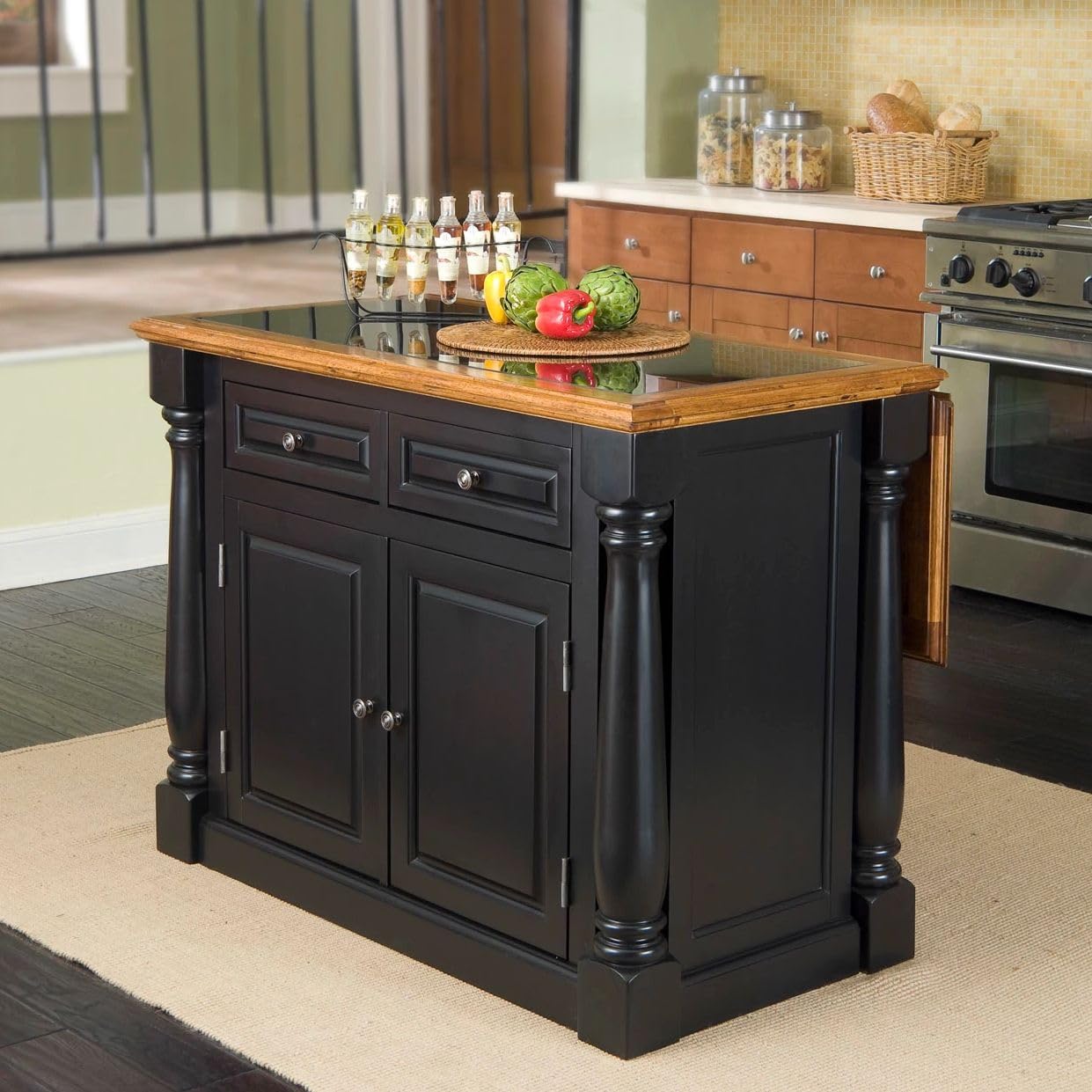 Monarch Black/Distressed Oak Kitchen Island with Granite Top by Home Styles