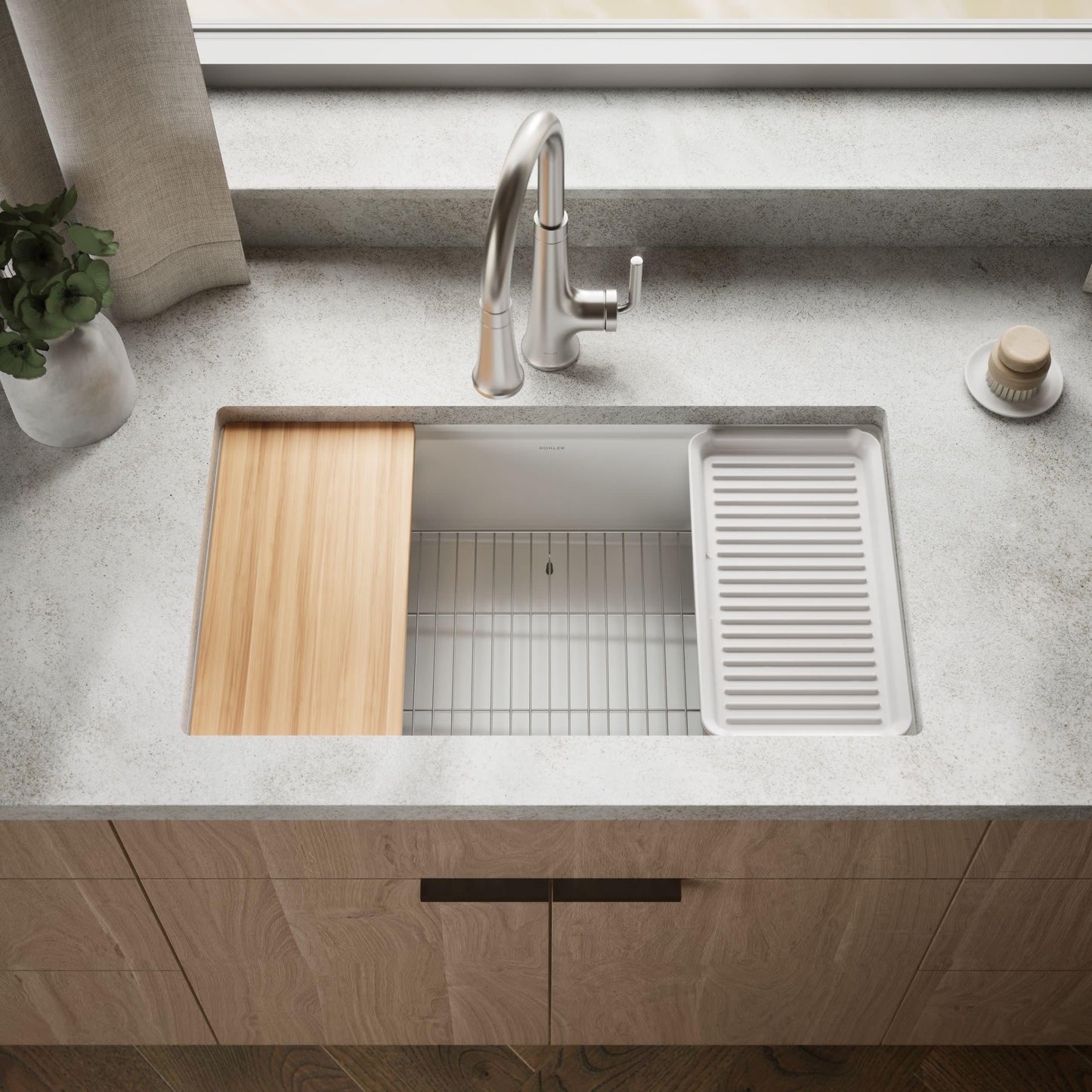 Kohler 33710-PC-CM6 Billings® 32-1/2" undermount single-bowl workstation kitchen sink, Matte White