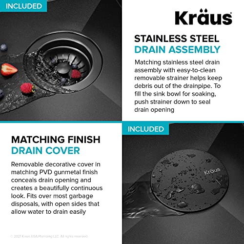KRAUS Kore Workstation 27-inch Undermount 16 Gauge Black Stainless Kitchen Sink, Single Bowl Kitchen Sink in PVD Gunmetal Finish with Accessories, KWU110-27-PGM