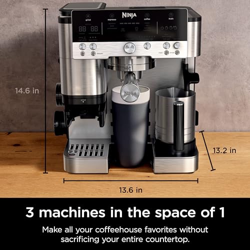 Ninja Luxe Café 3-in-1 Espresso, Drip Coffee and Cold Brew Machine | Intergrated Coffee Grinder, Milk Frother, Assisted Tamper & Built-In Espresso Accessory Storage | Stainless Steel | ES601