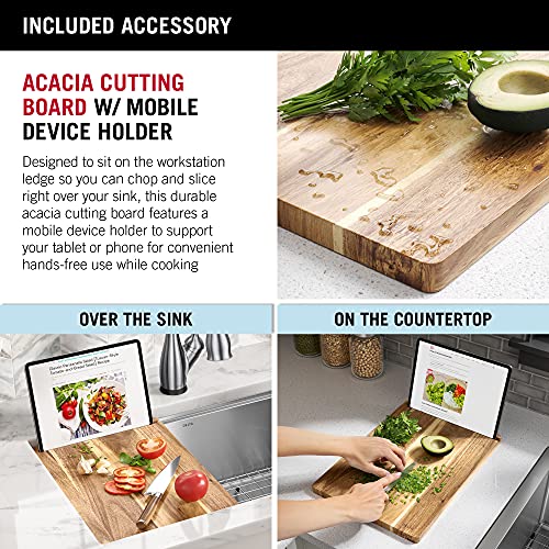 DELTA FAUCET 95B932-32S-SS Lorelai Workstation Kitchen Sink Undermount Stainless Steel Single Bowl with WorkFlow Ledge and Chef’s Kit of 6 Accessories