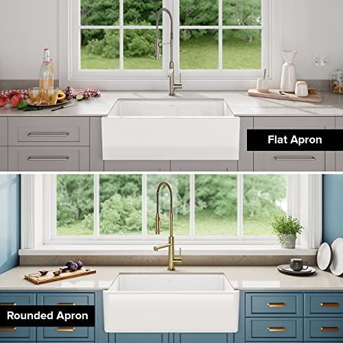 KRAUS KFR1-33GWH Turino Reversible 33-inch Fireclay Farmhouse Flat Apron Front Single Bowl Kitchen Sink with Bottom Grid in Gloss White