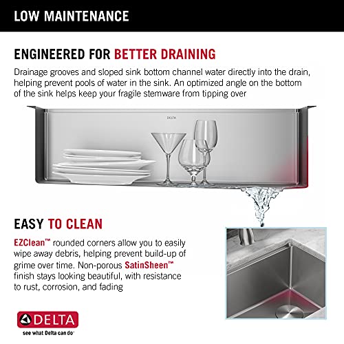 DELTA FAUCET 95B932-32S-SS Lorelai Workstation Kitchen Sink Undermount Stainless Steel Single Bowl with WorkFlow Ledge and Chef’s Kit of 6 Accessories