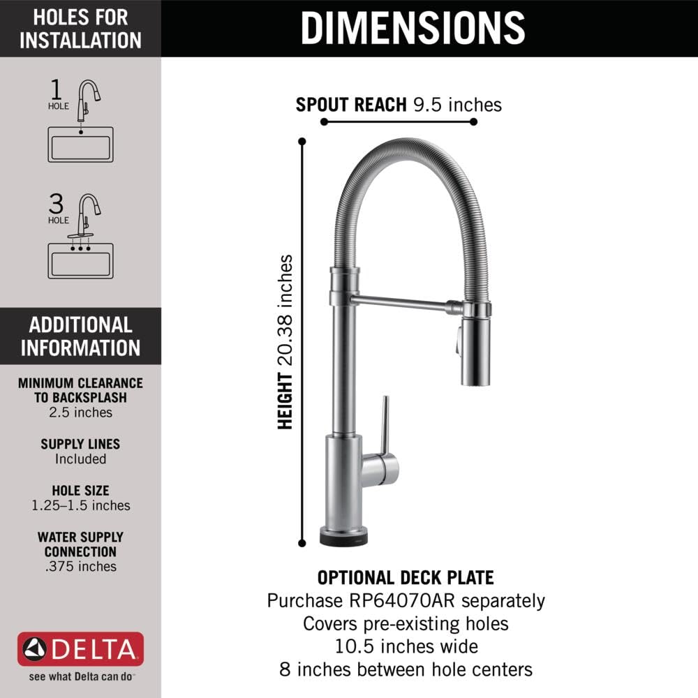 Delta Faucet Trinsic Pro Single-Handle Spring Spout Touch Kitchen Sink Faucet with Pull Down Sprayer, Touch2O Technology and Magnetic Docking Spray Head, Arctic Stainless 9659T-AR-DST