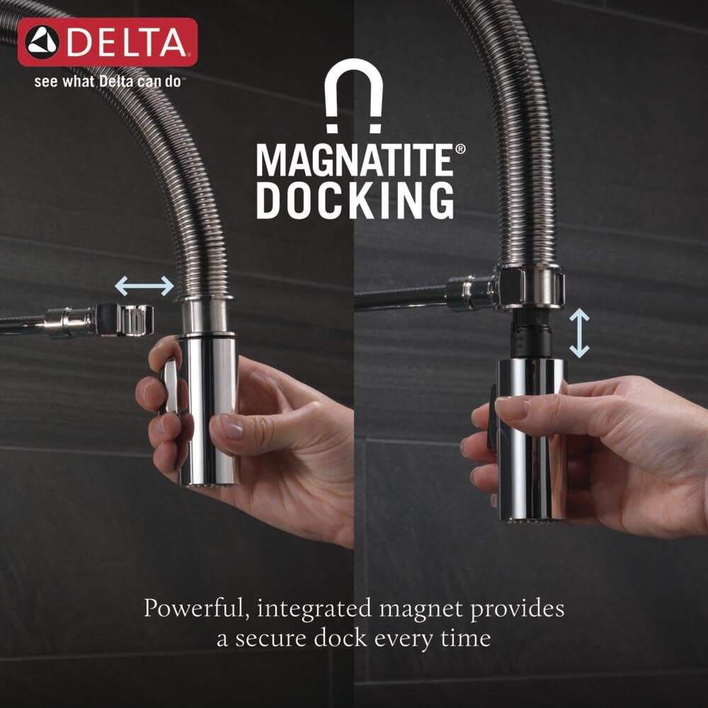 Delta Faucet Trinsic Pro Single-Handle Spring Spout Touch Kitchen Sink Faucet with Pull Down Sprayer, Touch2O Technology and Magnetic Docking Spray Head, Arctic Stainless 9659T-AR-DST