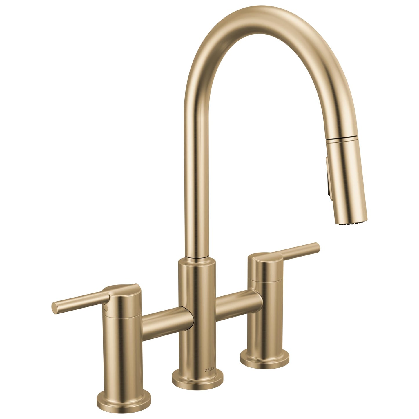 Delta Nicoli Brushed Gold Kitchen Faucet with Pull Down Sprayer, Bridge 3 Hole Modern Kitchen Sink Faucet, Two-Handle, Champagne Bronze 39876LF-CZ