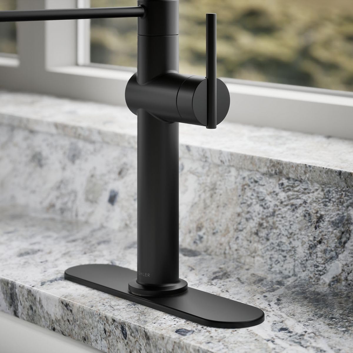 KOHLER 22973-BL Crue High-Arc Kitchen Faucet with Pull Down Spring Spout, Professional Pre-Rinse Kitchen Faucet, Commercial Faucet, Matte Black