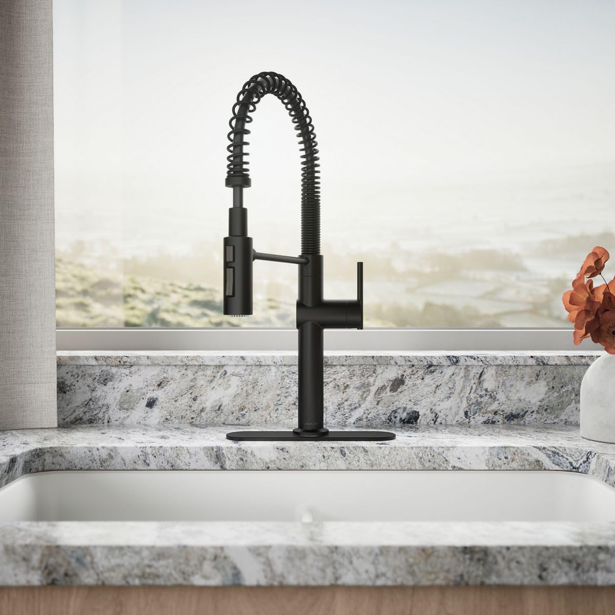 KOHLER 22973-BL Crue High-Arc Kitchen Faucet with Pull Down Spring Spout, Professional Pre-Rinse Kitchen Faucet, Commercial Faucet, Matte Black
