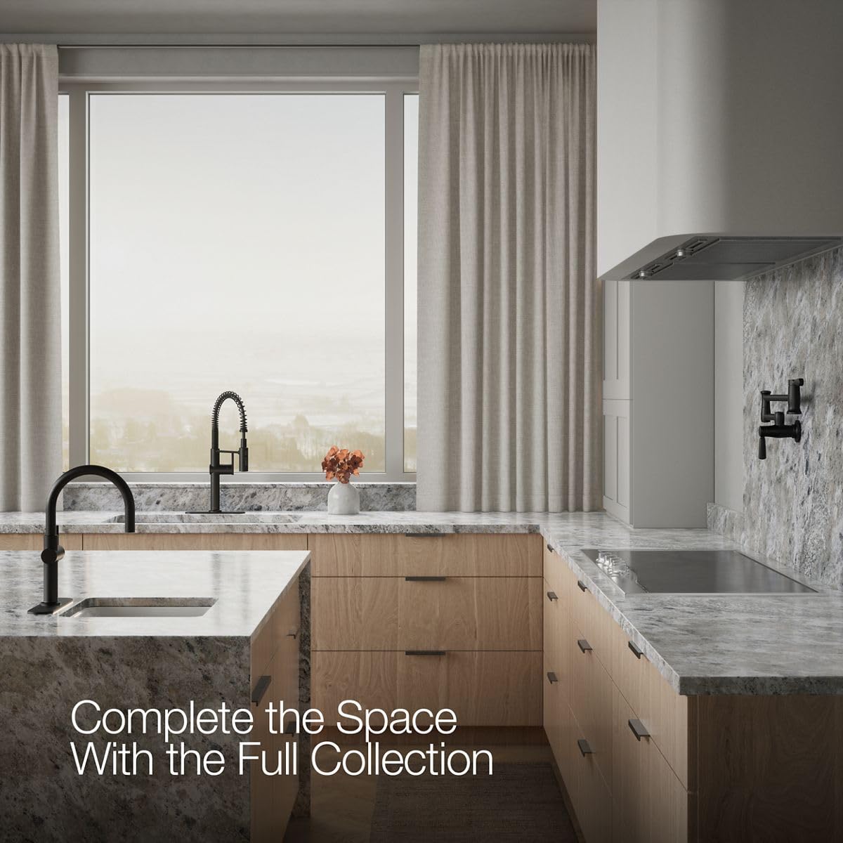 KOHLER 22973-BL Crue High-Arc Kitchen Faucet with Pull Down Spring Spout, Professional Pre-Rinse Kitchen Faucet, Commercial Faucet, Matte Black