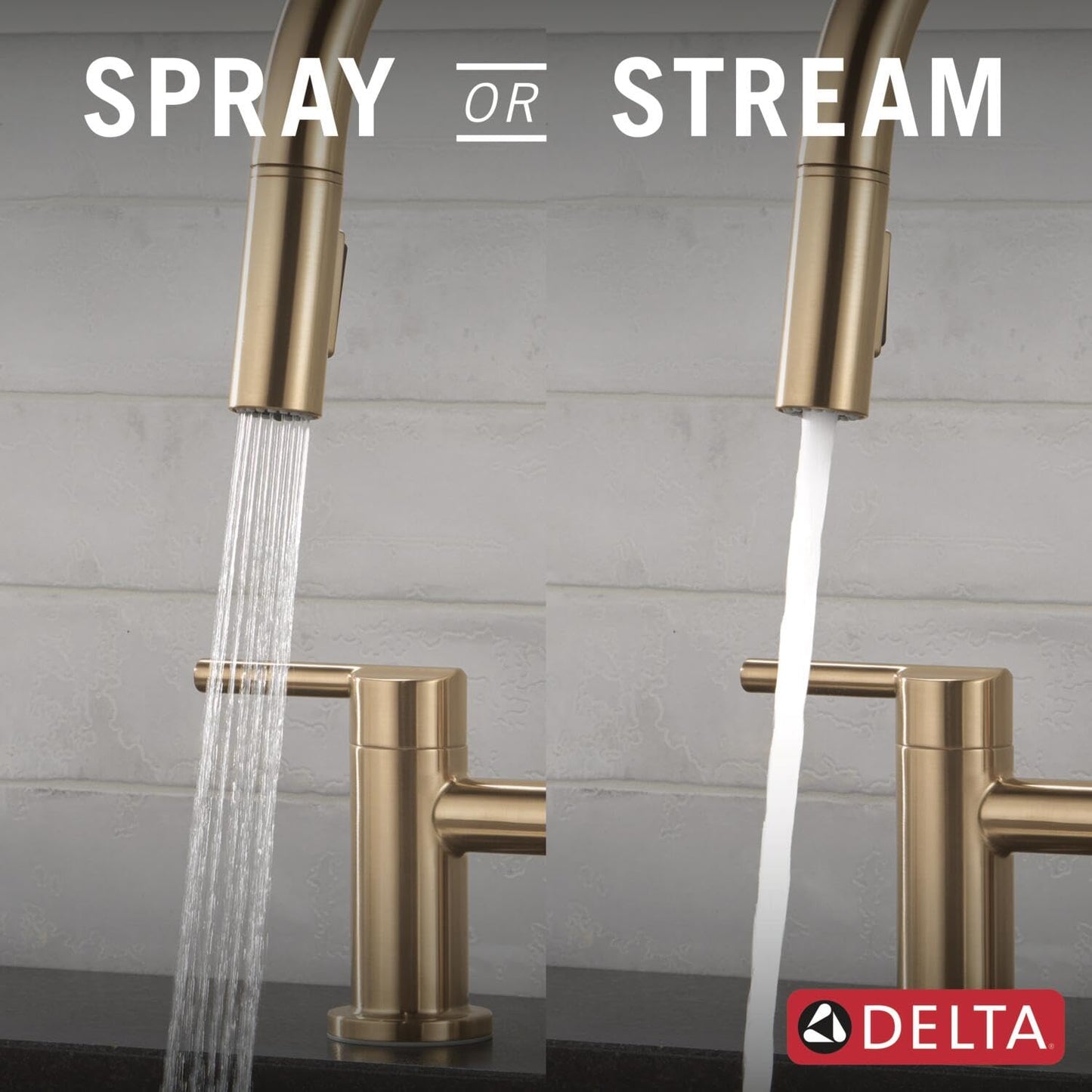 Delta Nicoli Brushed Gold Kitchen Faucet with Pull Down Sprayer, Bridge 3 Hole Modern Kitchen Sink Faucet, Two-Handle, Champagne Bronze 39876LF-CZ