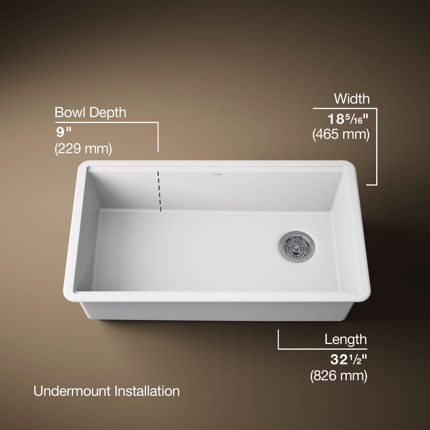 Kohler 33710-PC-CM6 Billings® 32-1/2" undermount single-bowl workstation kitchen sink, Matte White
