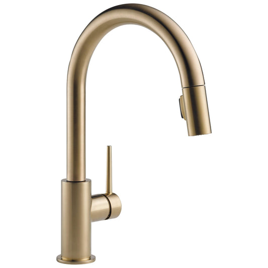 Delta Trinsic Brushed Gold Kitchen Faucet with Pull Down Sprayer, Modern Single Hole Kitchen Sink Faucet, Single Handle, Champagne Bronze 9159-CZ-DST