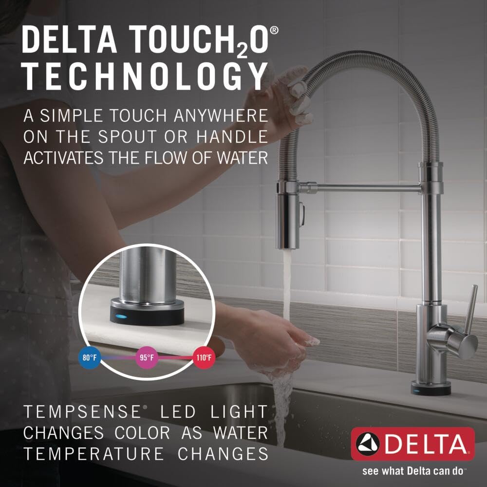 Delta Faucet Trinsic Pro Single-Handle Spring Spout Touch Kitchen Sink Faucet with Pull Down Sprayer, Touch2O Technology and Magnetic Docking Spray Head, Arctic Stainless 9659T-AR-DST