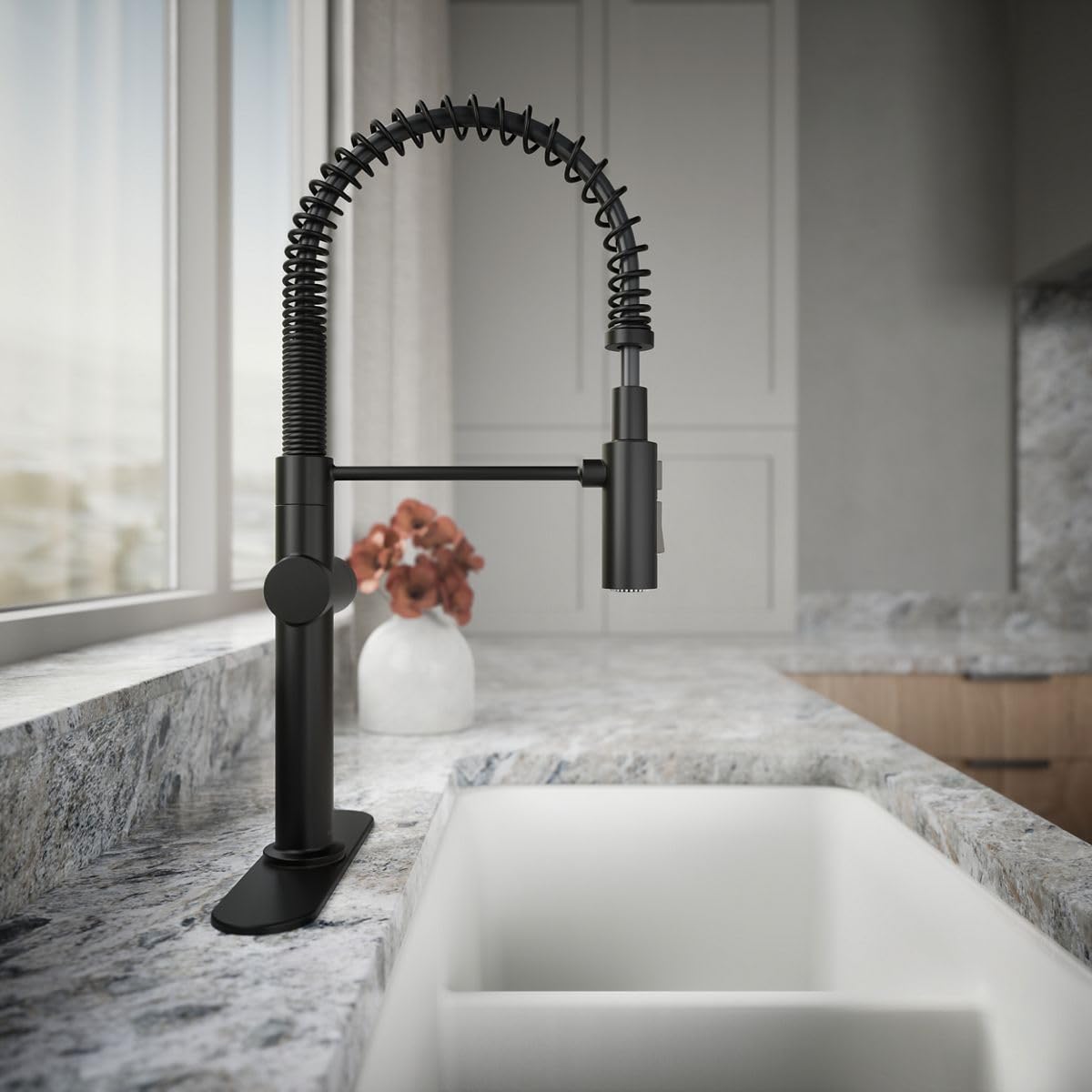 KOHLER 22973-BL Crue High-Arc Kitchen Faucet with Pull Down Spring Spout, Professional Pre-Rinse Kitchen Faucet, Commercial Faucet, Matte Black