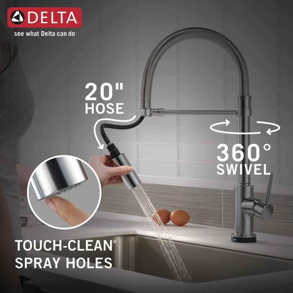 Delta Faucet Trinsic Pro Single-Handle Spring Spout Touch Kitchen Sink Faucet with Pull Down Sprayer, Touch2O Technology and Magnetic Docking Spray Head, Arctic Stainless 9659T-AR-DST
