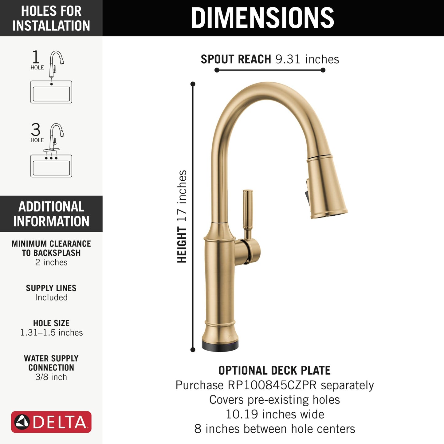 Delta Faucet Renaldi Touchless Kitchen Faucet with Touch Technology, Gold Kitchen Sink Faucet, Delta ProClean Kitchen Faucet, Pull Down Kitchen Faucet, Lumicoat Champagne Bronze 9184TL-CZ-PR-DST