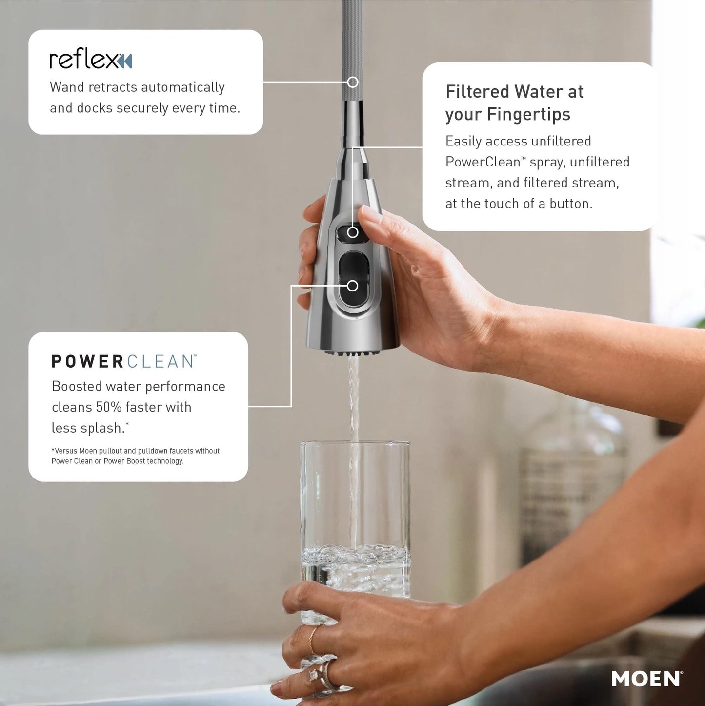 Moen Align Chrome 3-In-1 Water Filtration Pre-Rinse Spring Pull Down Kitchen Faucet, Water Filter for Sink Faucet Sold Separately, F5923