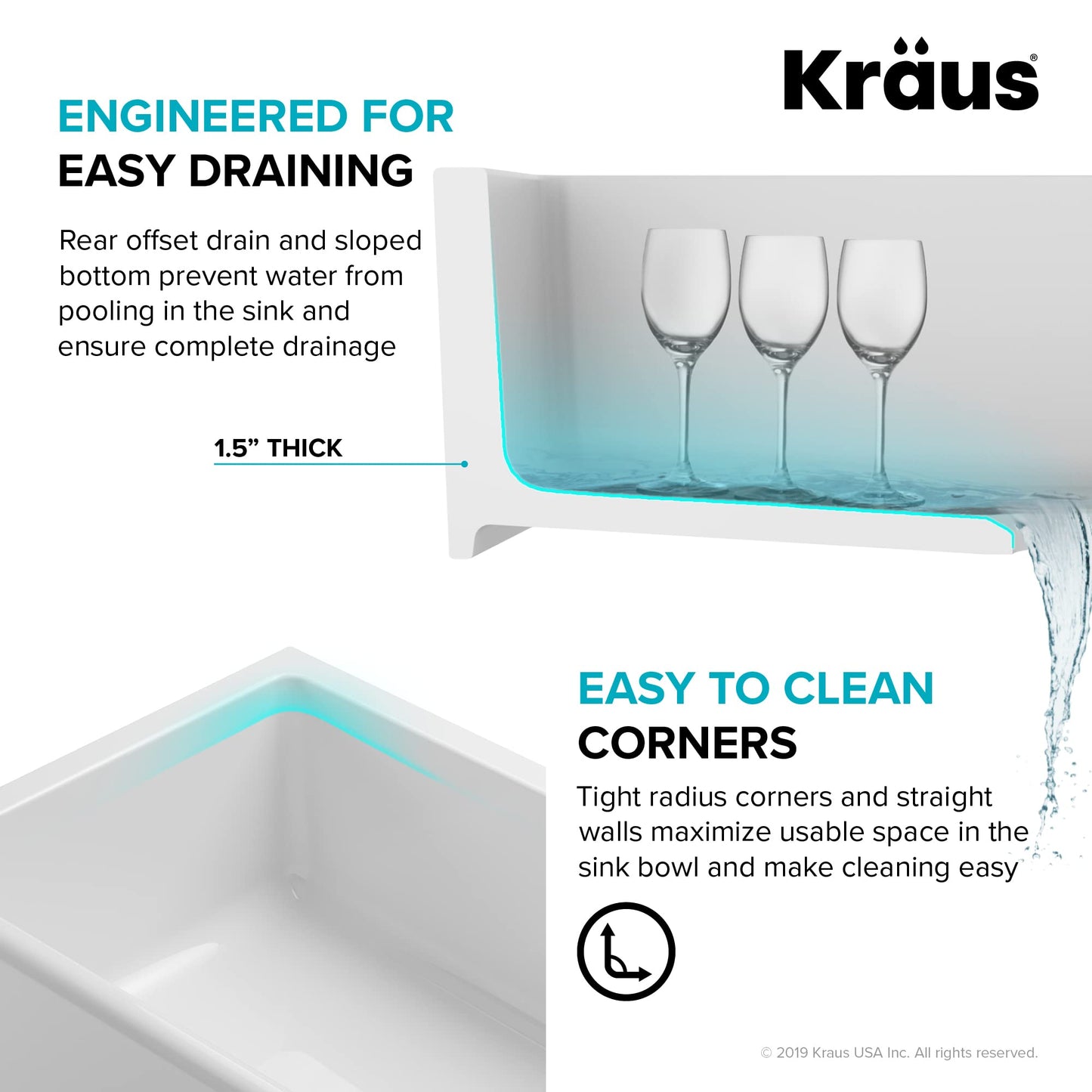 KRAUS KFR1-33GWH Turino Reversible 33-inch Fireclay Farmhouse Flat Apron Front Single Bowl Kitchen Sink with Bottom Grid in Gloss White