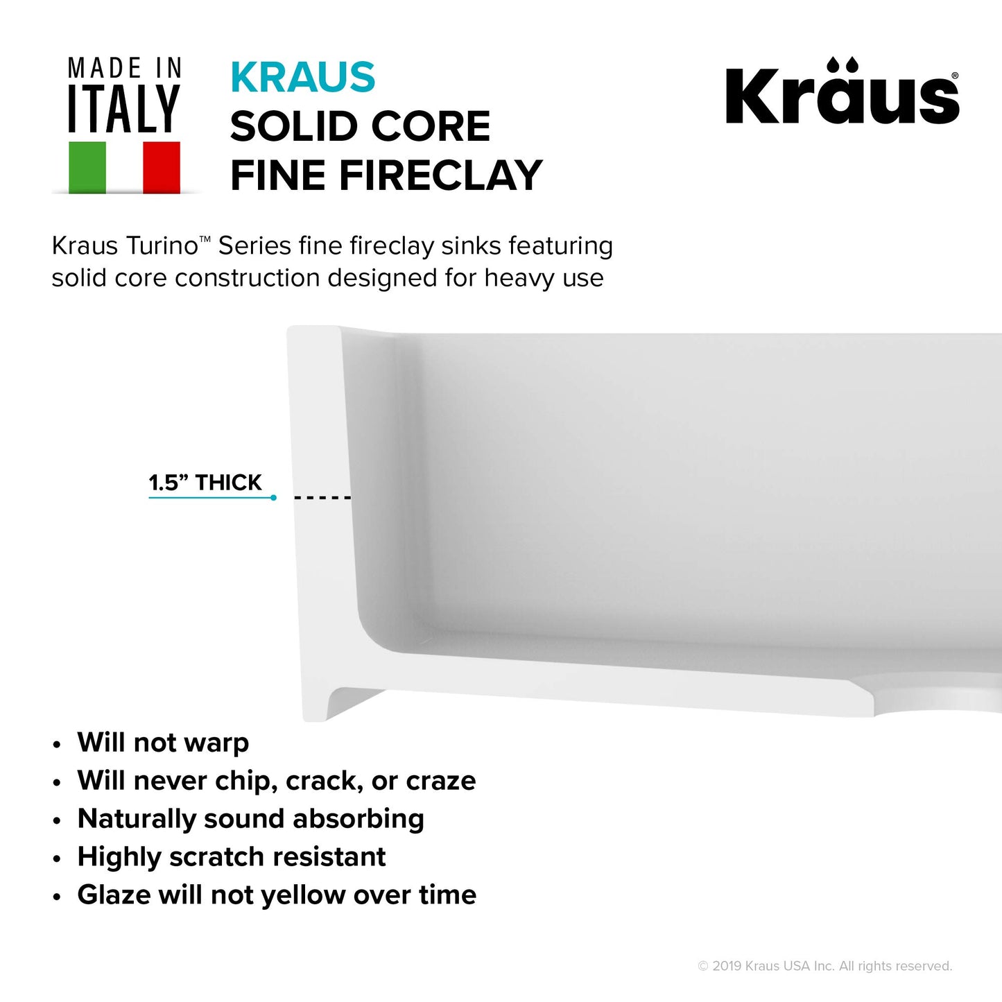 KRAUS KFR1-33GWH Turino Reversible 33-inch Fireclay Farmhouse Flat Apron Front Single Bowl Kitchen Sink with Bottom Grid in Gloss White