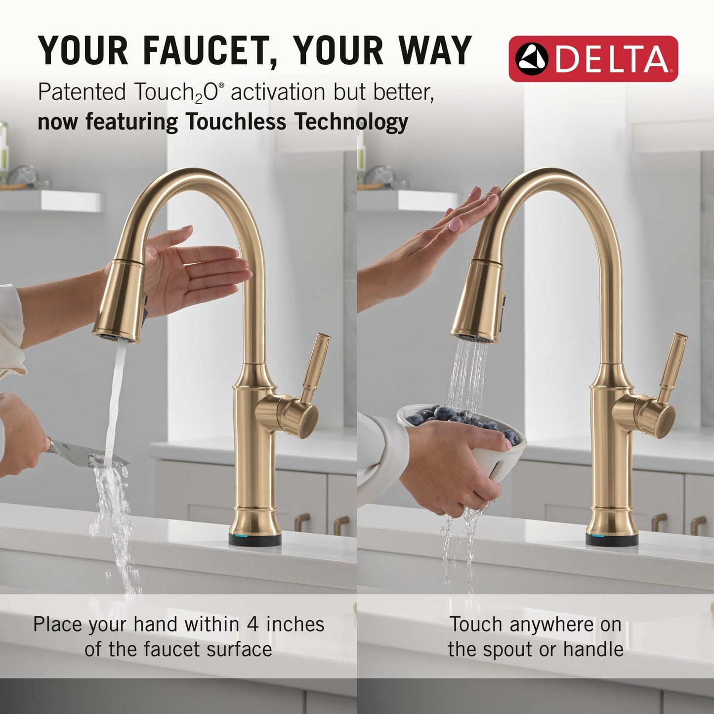 Delta Faucet Renaldi Touchless Kitchen Faucet with Touch Technology, Gold Kitchen Sink Faucet, Delta ProClean Kitchen Faucet, Pull Down Kitchen Faucet, Lumicoat Champagne Bronze 9184TL-CZ-PR-DST
