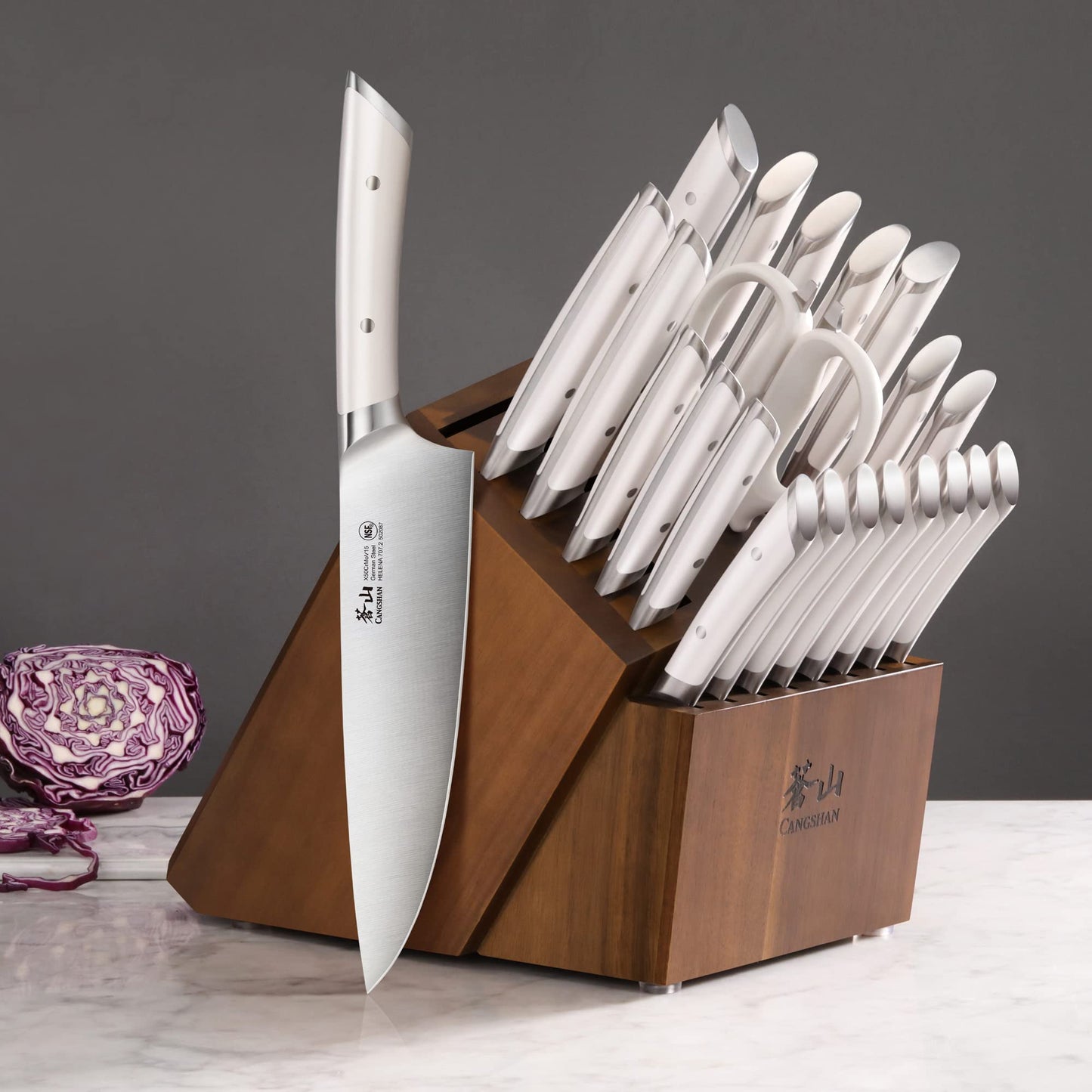 Cangshan HELENA Series German Steel Forged Knife Block Set (23-Piece, White)