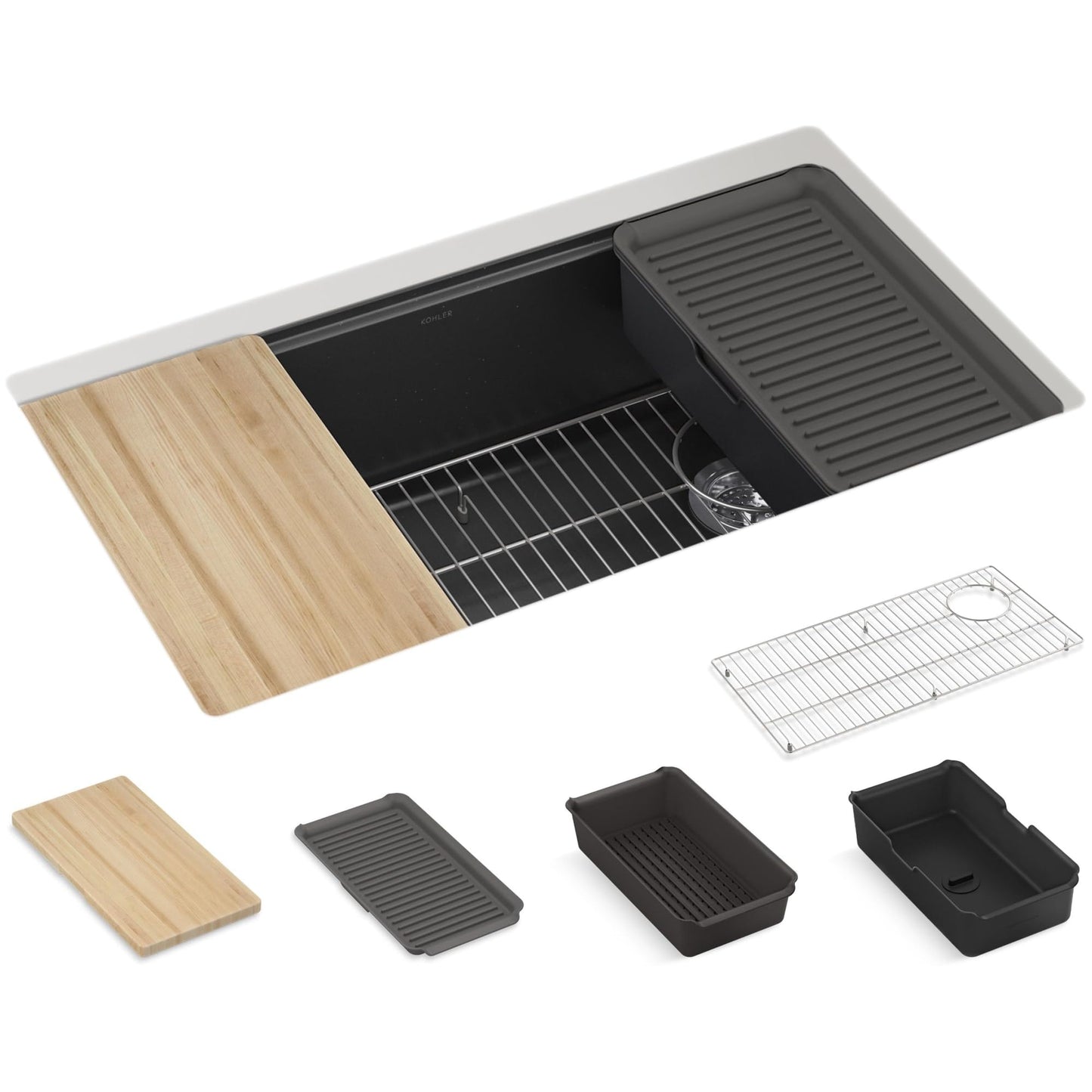 Kohler 33710-PC-CM6 Billings® 32-1/2" undermount single-bowl workstation kitchen sink, Matte White