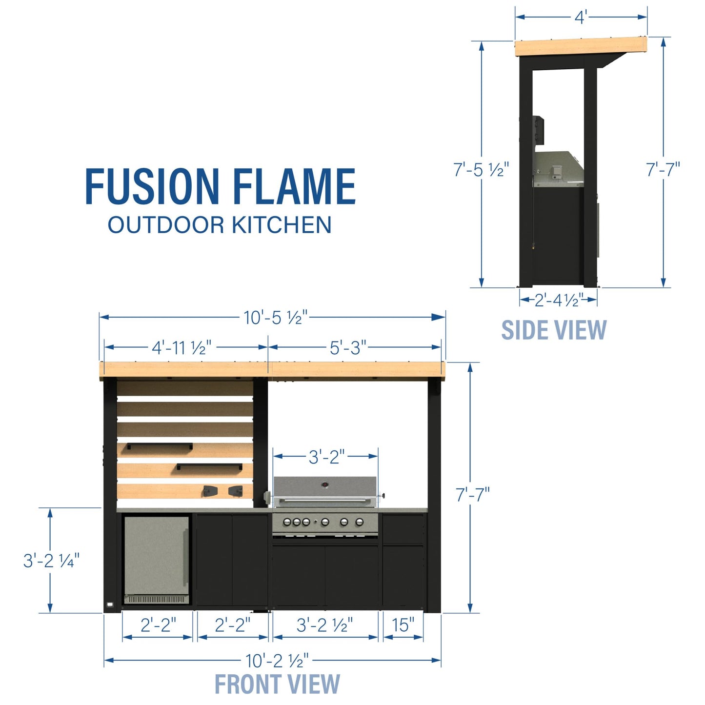 Backyard Discovery Fusion Flame Galvanized Steel Covered Outdoor Kitchen with 5-Burner Stainless Steel Grill, Refrigerator, Countertop, Storage, and Steel Roof for All-Season Outdoor Cooking