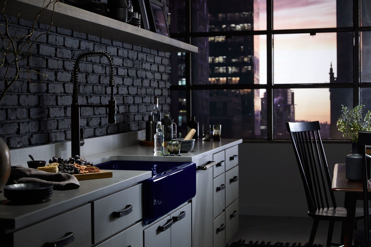 KOHLER 24982-BL Purist Commercial Style Pre-Rinse Kitchen Faucet with 3-Function Sprayhead, Kitchen Sink Faucet with Pull Down Sprayer, Matte Black