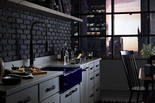 KOHLER 24982-BL Purist Commercial Style Pre-Rinse Kitchen Faucet with 3-Function Sprayhead, Kitchen Sink Faucet with Pull Down Sprayer, Matte Black