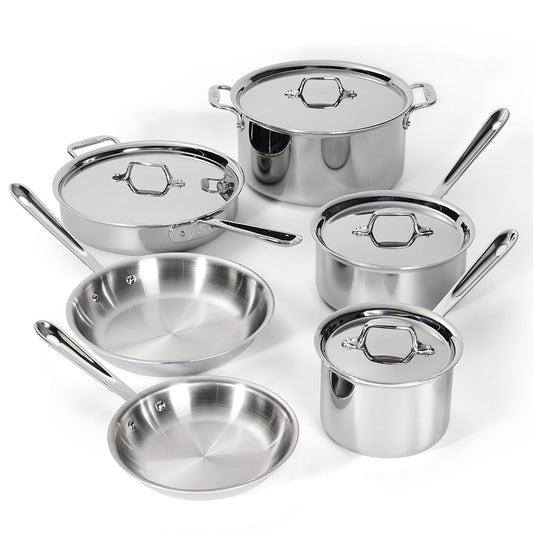 All-Clad D3 Stainless Steel Cookware Set - 10-Piece Pots and Pans Set, Induction, Oven Broiler Safe 600F - Includes Frying Pans, Saucepan, Sauté-Pan, Stockpot, Professional Cookware - Stainless Steel