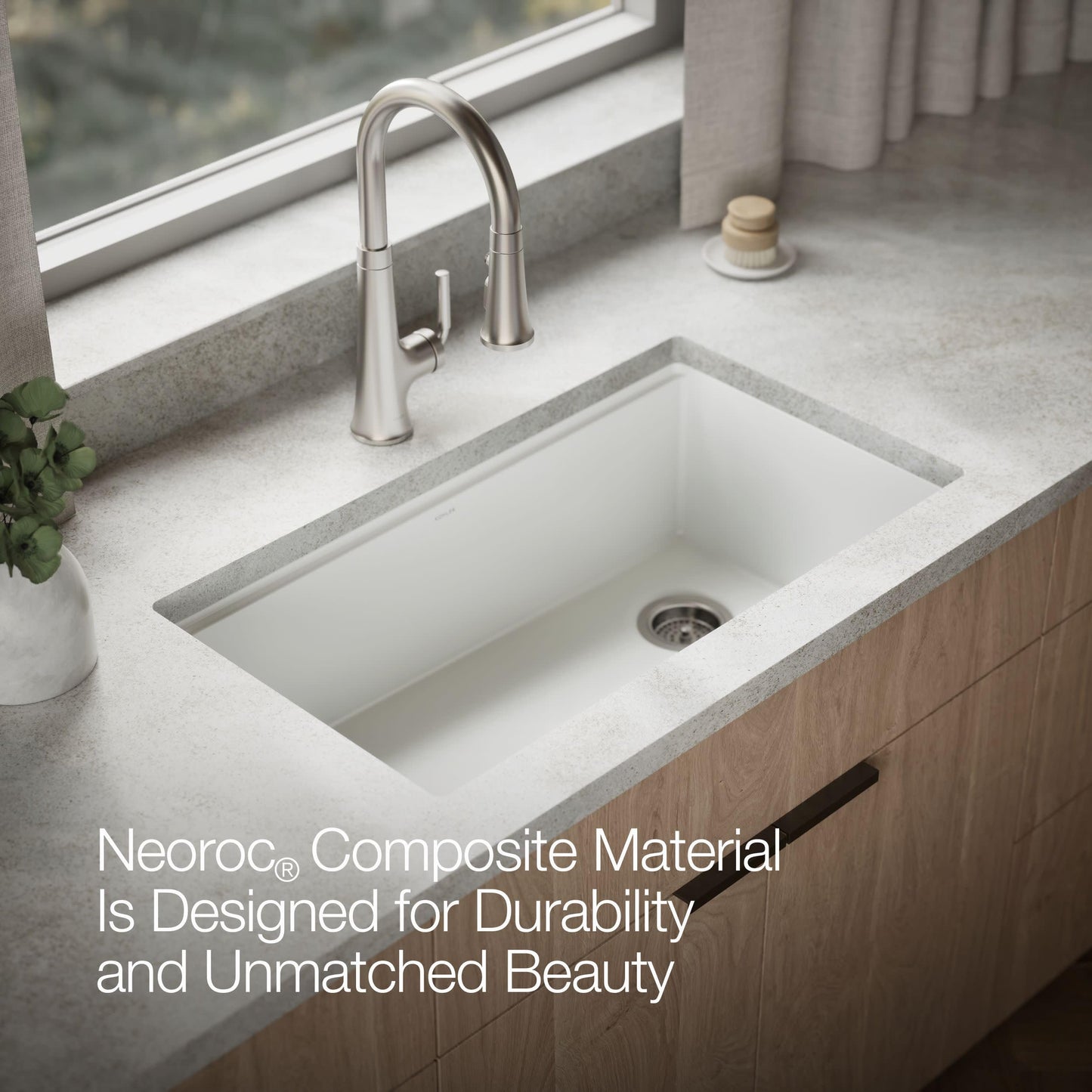 Kohler 33710-PC-CM6 Billings® 32-1/2" undermount single-bowl workstation kitchen sink, Matte White