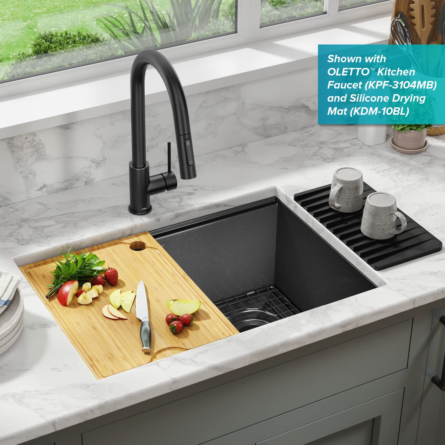 KRAUS Kore Workstation 27-inch Undermount 16 Gauge Black Stainless Kitchen Sink, Single Bowl Kitchen Sink in PVD Gunmetal Finish with Accessories, KWU110-27-PGM