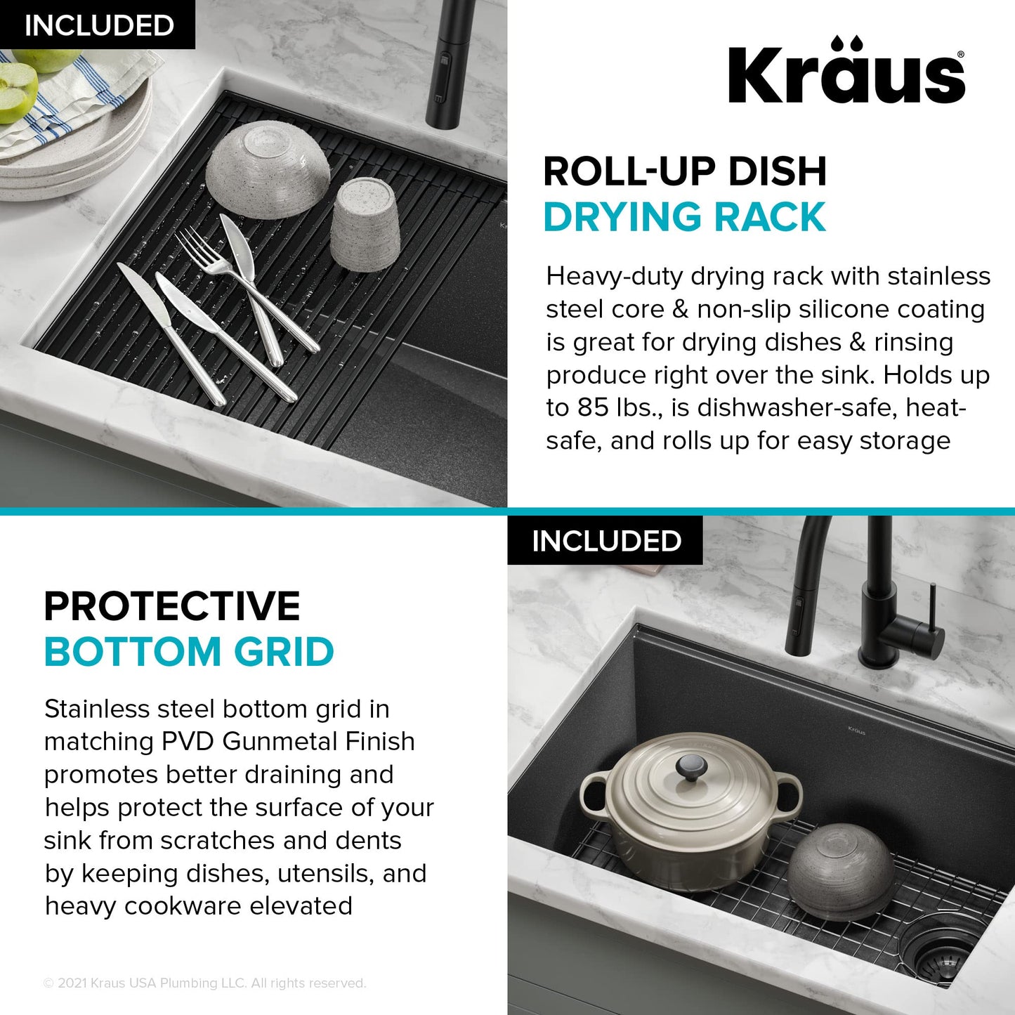 KRAUS Kore Workstation 27-inch Undermount 16 Gauge Black Stainless Kitchen Sink, Single Bowl Kitchen Sink in PVD Gunmetal Finish with Accessories, KWU110-27-PGM