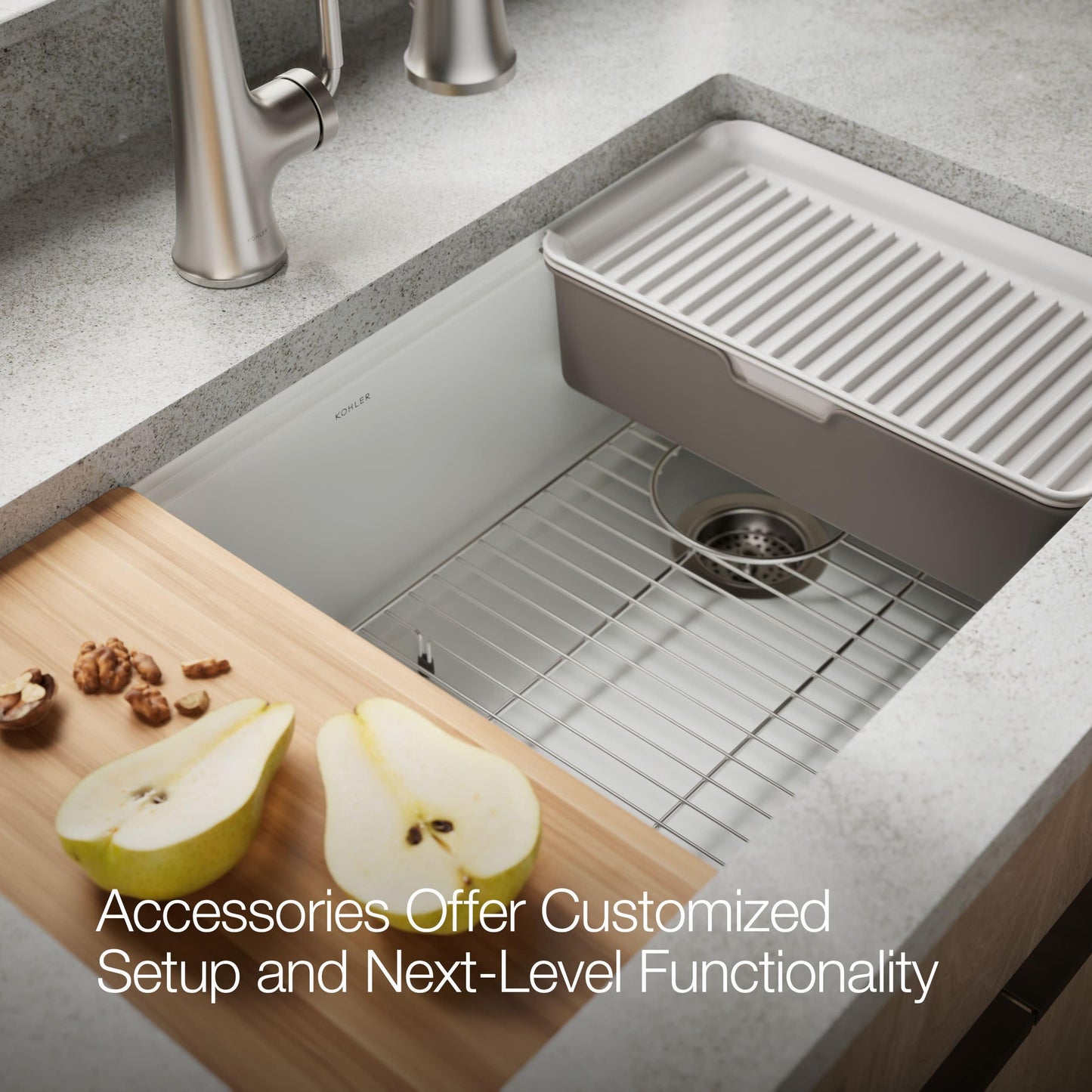 Kohler 33710-PC-CM6 Billings® 32-1/2" undermount single-bowl workstation kitchen sink, Matte White