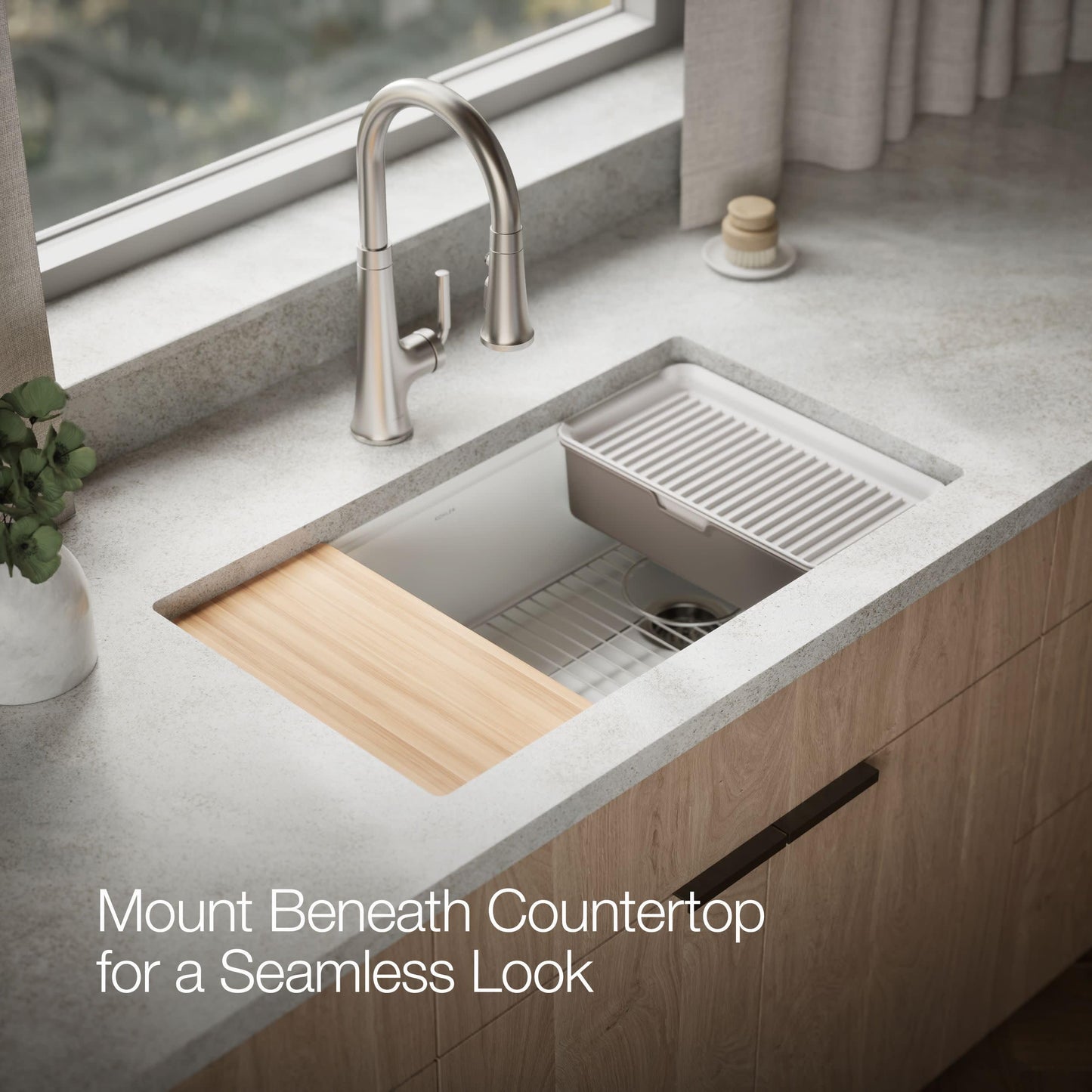 Kohler 33710-PC-CM6 Billings® 32-1/2" undermount single-bowl workstation kitchen sink, Matte White