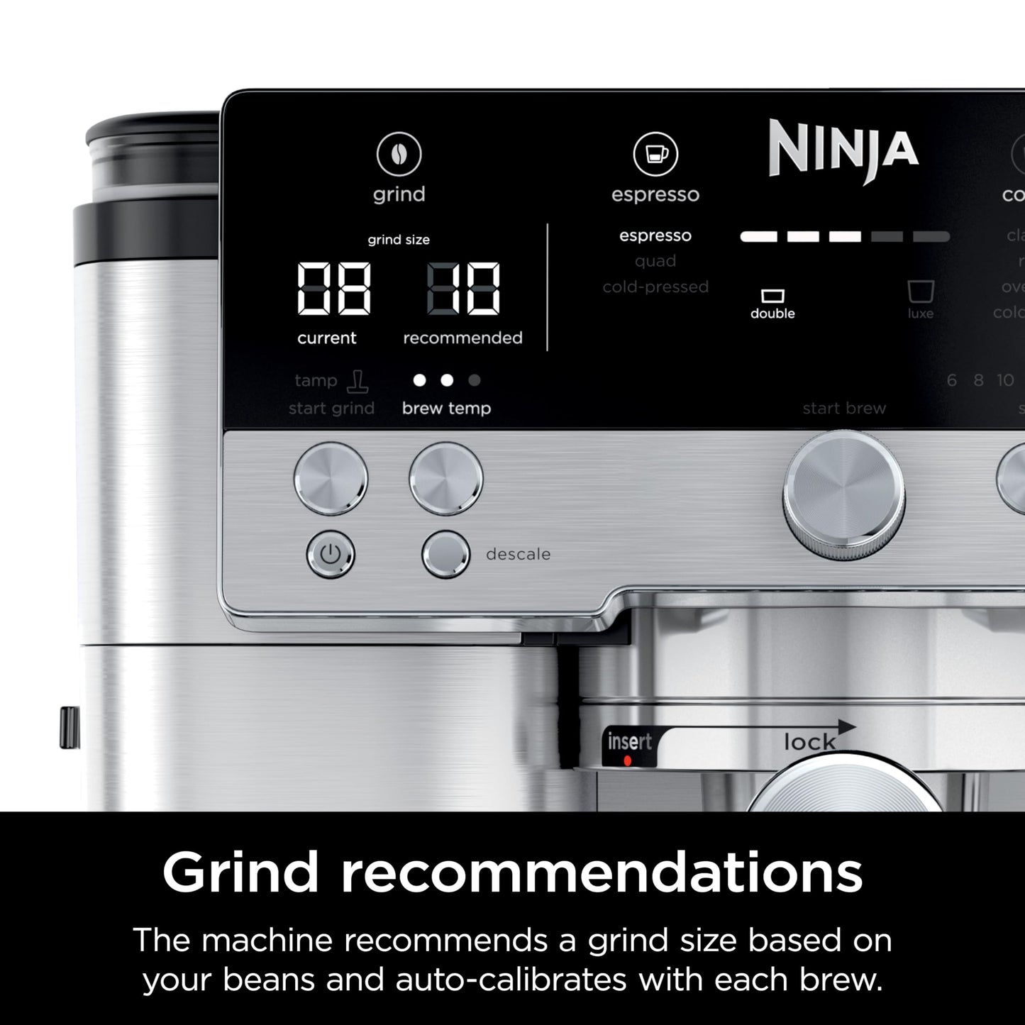 Ninja Luxe Café 3-in-1 Espresso, Drip Coffee and Cold Brew Machine | Intergrated Coffee Grinder, Milk Frother, Assisted Tamper & Built-In Espresso Accessory Storage | Stainless Steel | ES601