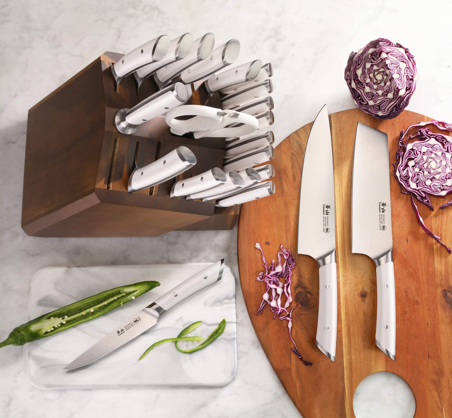 Cangshan HELENA Series German Steel Forged Knife Block Set (23-Piece, White)