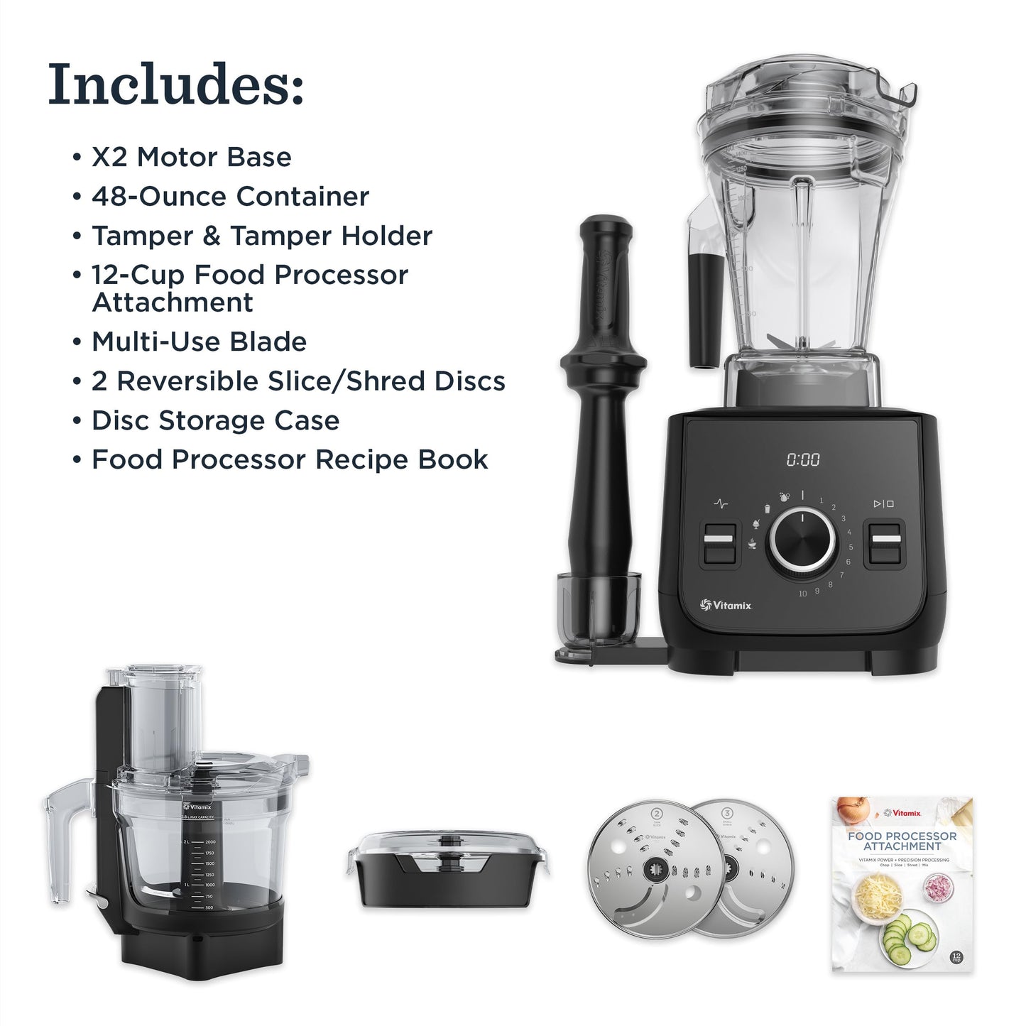 Vitamix Ascent X2 SmartPrep Kitchen System with Food Processor Attachment, 48-ounce Container with SELF-DETECT, Shadow Black