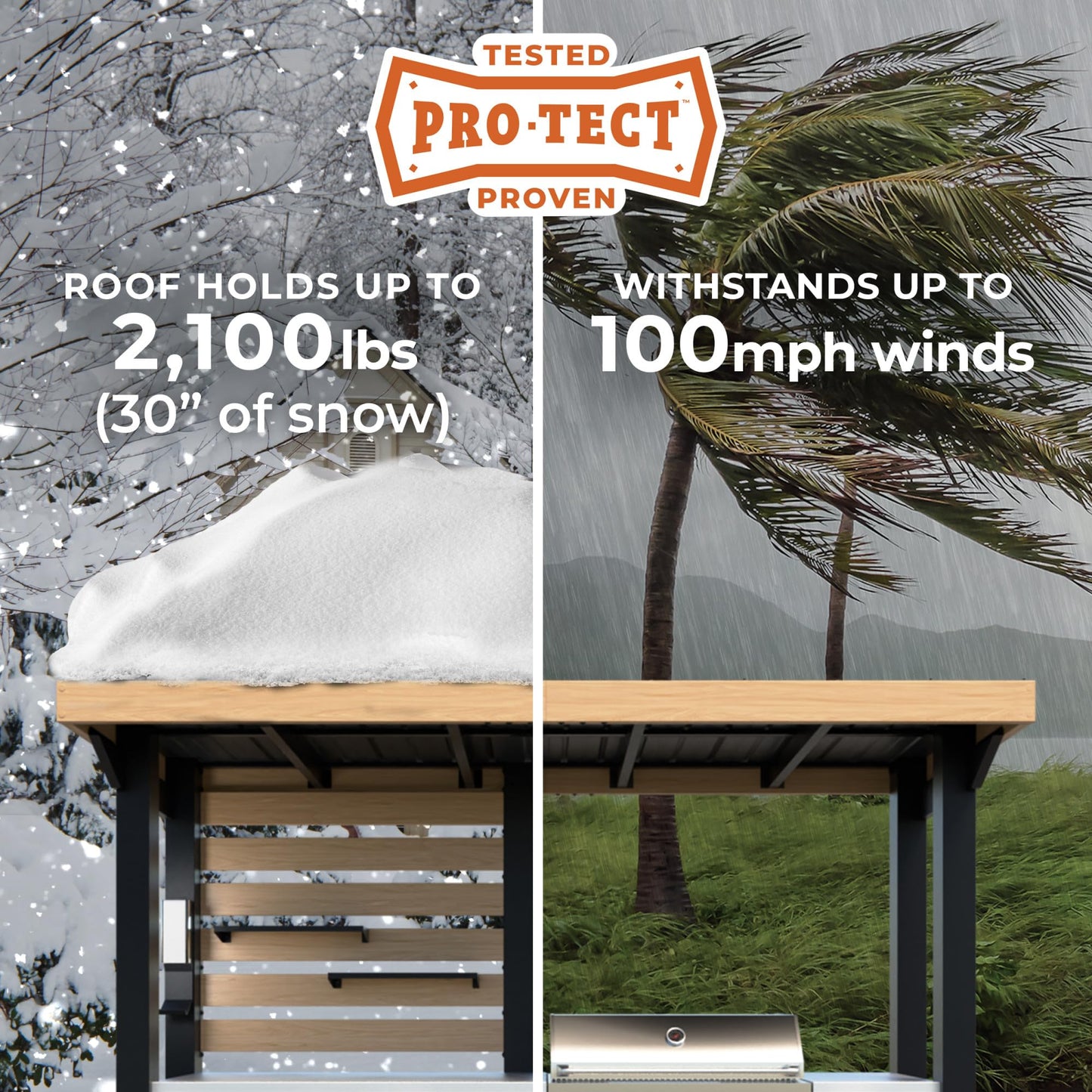 Backyard Discovery Fusion Flame Galvanized Steel Covered Outdoor Kitchen with 5-Burner Stainless Steel Grill, Refrigerator, Countertop, Storage, and Steel Roof for All-Season Outdoor Cooking