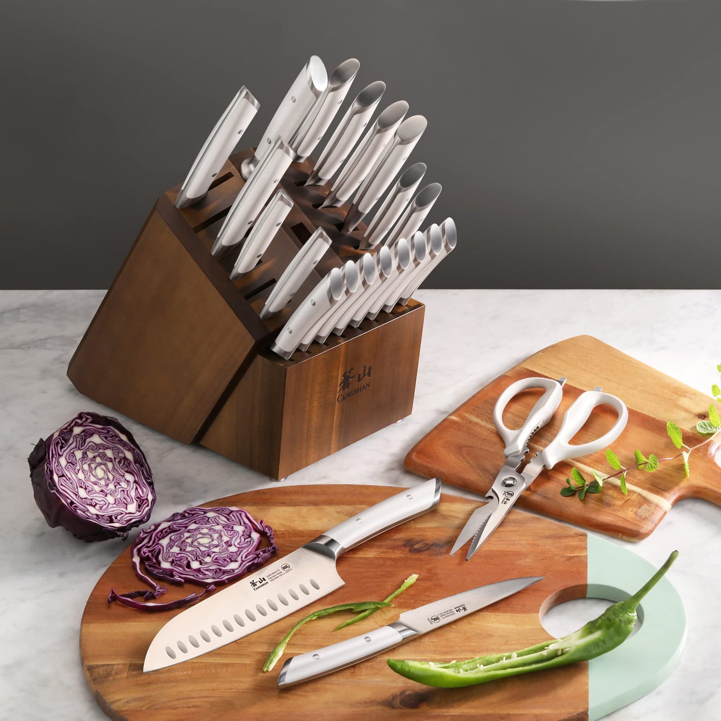 Cangshan HELENA Series German Steel Forged Knife Block Set (23-Piece, White)