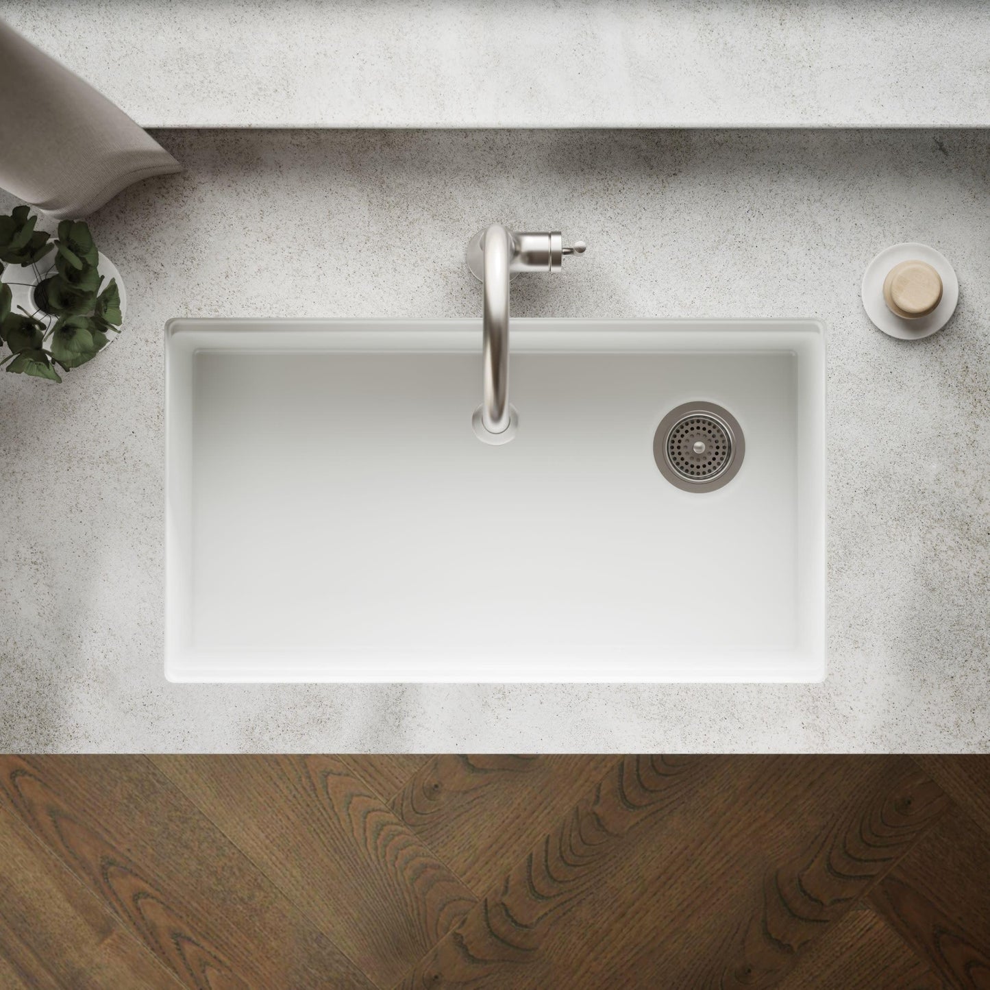 Kohler 33710-PC-CM6 Billings® 32-1/2" undermount single-bowl workstation kitchen sink, Matte White